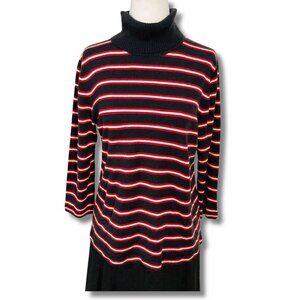 TOMMY HILFIGER Navy blue red white striped turtleneck sweater ~ SMALL MEDIUM top
